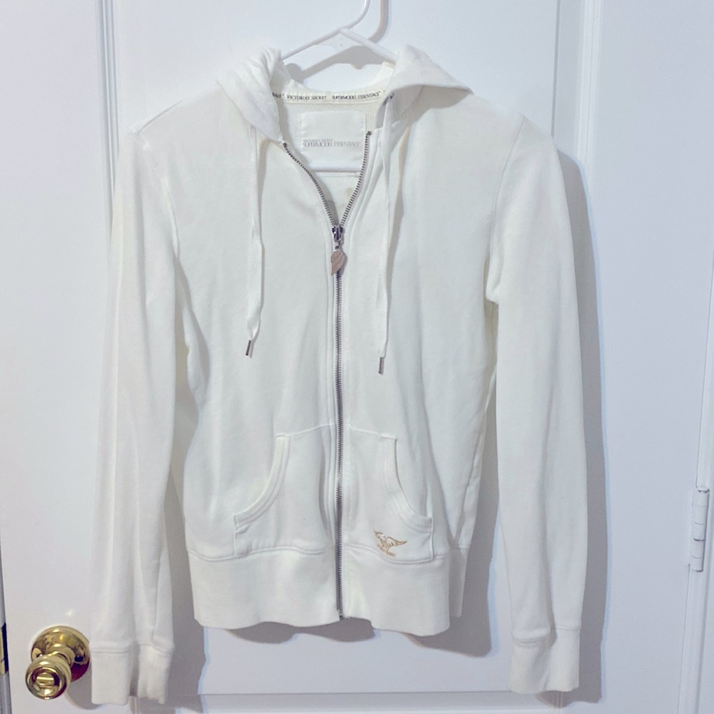 “Victoria Secret “ Supermodel sweatshirt white with gold lettering sz xs